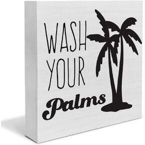 Country Humor Bathroom Saying Wood Box Sign Decor Desk Sign Summer Vacation Wash Your Palms Wooden Box Block Sign Home Restroom Shelf Wall Decoration