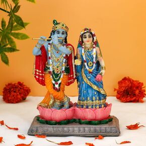 BangBangDa Hindu God Radha Krishna Statue - 5.7"H Indian Murti Radha Krishna Idol with Flute for Wedding Valentine Birthday Diwali Housewarming Gifts for Indian Couple Altar Pooja Item