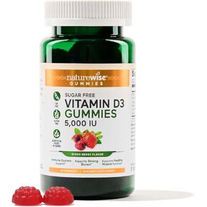 NatureWise Vitamin D3 5000 IU Gummies - Sugar-Free Mixed Berry Flavor - Vitamin D Gummies for Adults, Supports Immunity, Muscle & Bone Strength - Gelatin-Free, Non-GMO- 60 Gummies[1-Month Supply]