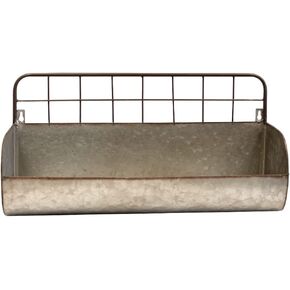 VILLAGE GIFT IMPORTERS Rustic Farmhouse-Style Wall Shelf, Full Metal Construction with Weathered Finish | Great Organization | Kitchen, Office, and Bathroom (18.5" x 6" x 9")