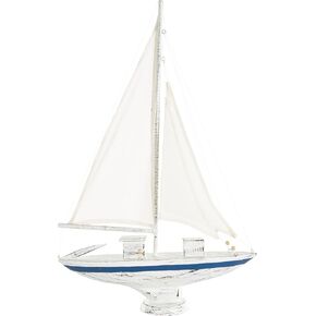 Deco 79 Wood Sail Boat Decorative Sculpture Home Decor Statue with Beige and Navy Accents and Lifelike Rigging, Accent Figurine 17" x 4" x 21", Brown