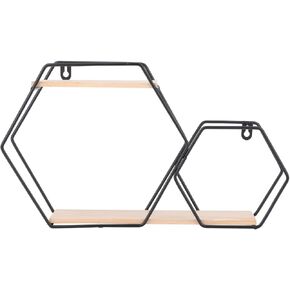 Metal Hexagon Shelves for Wall, Hexagon Floating Shelves Wall Decor, No Punch Modern Metal Wall Shelf for Home, Office Decorations (Black) in Kuwait