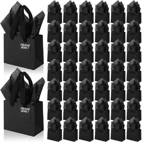 Zhanmai 100 Pcs Mini Gift Bags Bulk with Tissue Paper 4.7 x 2.4 x 3.9'' Brown Kraft Paper Bag with Handle Gift Tag Return Gift Bags for Valentine's Day Birthday Wedding Party Gift Baby Shower Business