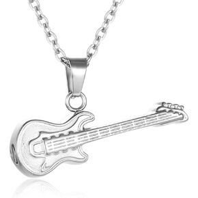 Guitar Cremation Urn Pendant Necklace Rocker Musican Keepsake Jewelry Gift Guitar Shape Cremation Ash Urn Pendant Necklace for Unisex