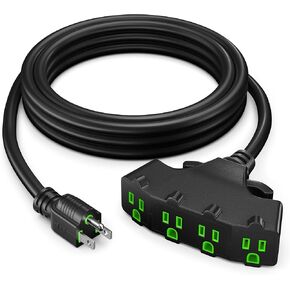 Maximm 10/3 SJTW Extension Cord 25 Feet, 10AWG Black, ETL Listed, 3 Prong Plug 4-Outlet Heavy Duty 15A, 1875W, 25ft