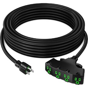 سلك تمديد Maximm 10/3 SJTW بطول 25 قدمًا، 10AWG أسود، مدرج في قائمة ETL، 3 قابس 4 منافذ للخدمة الشاقة 15 أمبير، 1875 وات، 25 قدمًا