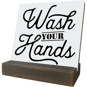 Bathroom Decor, Decorative Plaques with Wooden Stand, Desk Decor Art, Rustic Farmhouse Restroom Sign, Kids Bathroom Decor, Table Shelf Decor, Home Bathroom Decor, Desk Decor Art, Wash Your Hands Sign