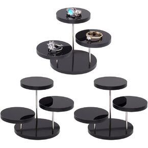 FINGERINSPIRE 3 Set Round Acrylic Display Riser Stand 2inch Diameter 3 Tier Black Acrylic Rotatable Jewelry Display Stand Acrylic Holder for Minifigures, Cupcake, Perfume, Collectibles Display
