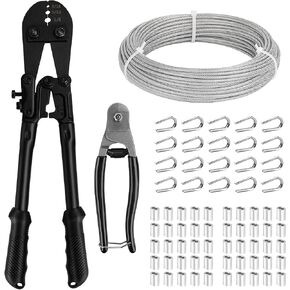TooTaci 1/8" Stainless Steel Cable Wire Rope, 200ft Vinyl Coated Steel Cable, Wire Rope Crimping Tool and Wire Cutter, Turnbuckles for Cables Wire, Hanging Clothes, String Lights Hanging