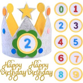 3D Stickers Boy Girls Fabric Crown Gift Party Decoration Birthday Crown 0-9 Replaceable Numbers