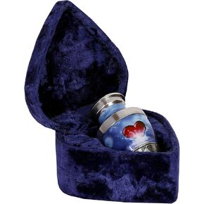 HLC URNS Beautiful Red Heart Blue Cremation Keepsake Urn Qnty 1 - Keepsake Urn for Human Ashes with Velvet Box - 1 Mini Keepsake Urn - Affordable Keepsake Urn (3.5 cu.in)