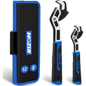 Rizom Self Adjusting Wrench, 8" and 12" Pipe Wrench, 2-Piece Self Adjustable Wrench Set with 3/8 to 1-3/4 inch Jaw Open