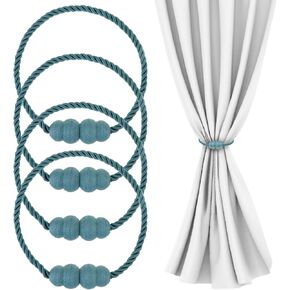 Magnetic Curtain Tiebacks 4 Pack Decorative Curtain Tie Backs Rope No Drill Magnetic Curtain Holders for Window Draperies (4, Blue)