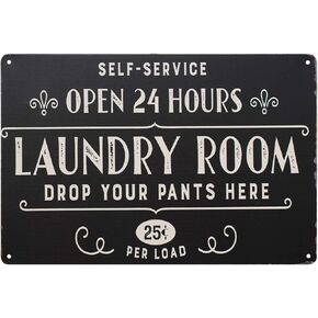 PXIYOU Open 24 Hours Laundry Room Vintage Retro Metal Sign Home Bathroom Laundry Decor Wash Room Signs 8X12Inch