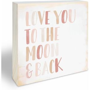 Funny Pine Wood Block Sign, Love You To The Moon & Back, Rustic Wooden Plaque For Living Room, Colorful Tabletop Decorative Gift, Farmhouse, Home & Office Decorations (4" X 4" X 0.8") - F11