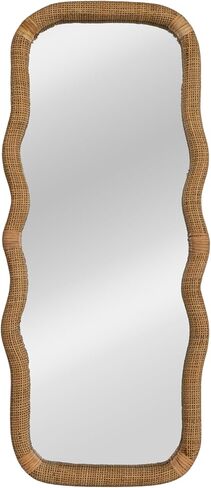 Creative Co-Op Large Wood and Rattan Wavy Mirror, Natural in Saudi Arabia