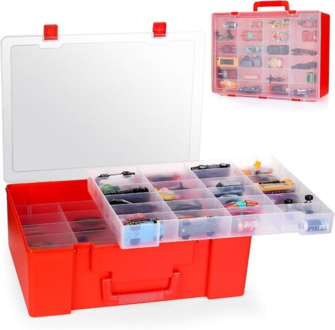 Toy Organizer.72 Compartments.Toy Storage Box Compatible with Hot Wheels Cars, Matchbox Cars,Mini Toys and Small Dolls.Toy Storage Display Case with 3 Layers of Removable Trays(Black) in Kuwait