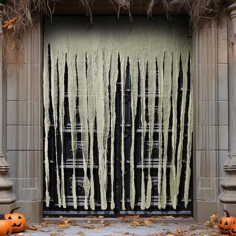RunNico 2Pcs Large Halloween Door Curtain Decoration, 85" x 60" White Gauze Doorway Curtain, Creepy Cloth Strip Drape for Halloween Horror Theme Party Haunted House Costume Decor in Saudi Arabia