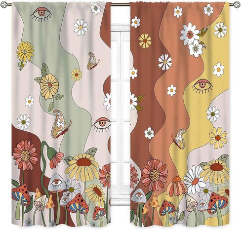 Mushroom Curtains for Kitchen, Farmhouse Country Wild Floral Botanical Mushroom Cottagecore Nature Plants Herbs Blackout Window Treatments Drapes for Bedroom Living Room, 55x39 Inch in Kuwait