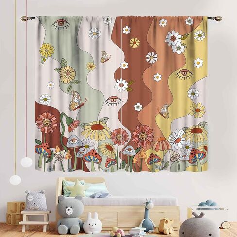 Mushroom Curtains for Kitchen, Farmhouse Country Wild Floral Botanical Mushroom Cottagecore Nature Plants Herbs Blackout Window Treatments Drapes for Bedroom Living Room, 55x39 Inch in Kuwait