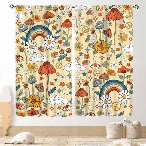 Mushroom Curtains for Kitchen, Farmhouse Country Wild Floral Botanical Mushroom Cottagecore Nature Plants Herbs Blackout Window Treatments Drapes for Bedroom Living Room, 55x39 Inch in Kuwait