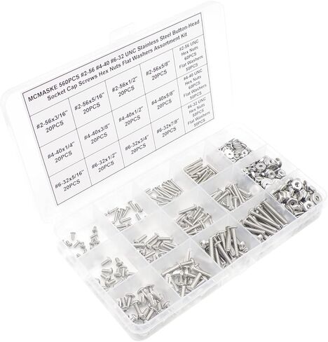 560 قطعة #2-56 #4-40 #6-32 UNC الفولاذ المقاوم للصدأ زر رئيس المقبس غطاء مسامير عرافة المكسرات شقة غسالات مجموعة متنوعة in Kuwait