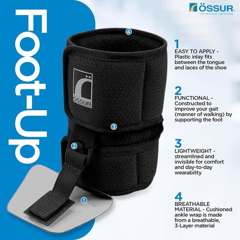 Ossur Foot-Up Drop Foot Brace | Ankle-Foot Orthosis (AFO) for Drop Foot Support | Lightweight, Adjustable Wrap for All-Day Comfort | Breathable Material for All Day Walking | (Black, Large) in Saudi Arabia