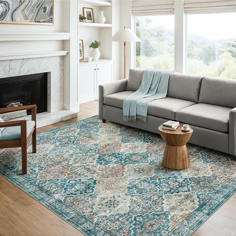 Moroccan Washable Living Room Rug, 8x10 Soft Non-Slip Bedroom Rug, Non Shedding Oriental Trellis Retro Rug Farmhouse Rugs for Living Room Bedroom Office Dining Room in Saudi Arabia