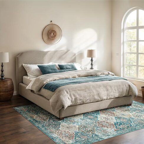 Moroccan Washable Living Room Rug, 8x10 Soft Non-Slip Bedroom Rug, Non Shedding Oriental Trellis Retro Rug Farmhouse Rugs for Living Room Bedroom Office Dining Room in Saudi Arabia