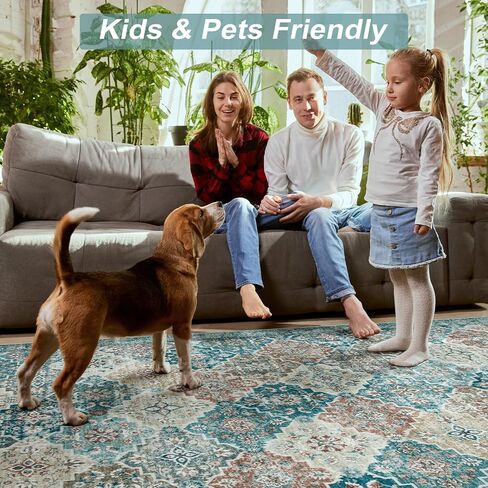 Moroccan Washable Living Room Rug, 8x10 Soft Non-Slip Bedroom Rug, Non Shedding Oriental Trellis Retro Rug Farmhouse Rugs for Living Room Bedroom Office Dining Room in Saudi Arabia