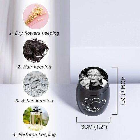 INBLUE Keepsake Urns for Human Ashes, Mini Urns for Human Ashes with Angel Halo and Wings Photo/Text Engraving, Stainless Steel Small Urns for Ashes & Cremation Keepsakes for Ashes(F/s) in Saudi Arabia