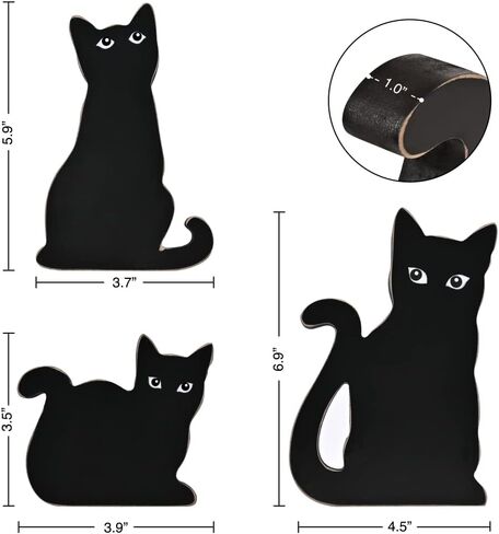 Halloween Wooden Black Cat Decorations, Set of 3 Fall Cats Figurines Ornaments for Tiered Tray, Shelf and Fireplace Decor, Farmhouse Halloween Cats for Cat Lovers, Office Supplies in Kuwait