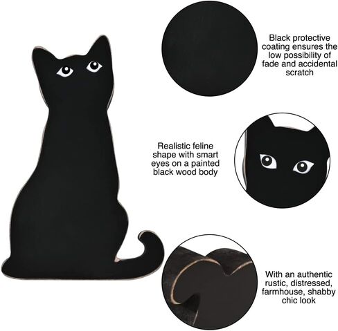 Halloween Wooden Black Cat Decorations, Set of 3 Fall Cats Figurines Ornaments for Tiered Tray, Shelf and Fireplace Decor, Farmhouse Halloween Cats for Cat Lovers, Office Supplies in Kuwait