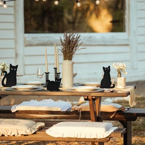Halloween Wooden Black Cat Decorations, Set of 3 Fall Cats Figurines Ornaments for Tiered Tray, Shelf and Fireplace Decor, Farmhouse Halloween Cats for Cat Lovers, Office Supplies in Kuwait