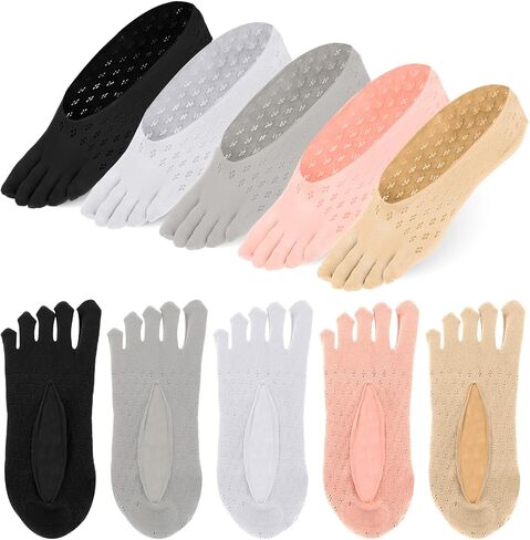 Mozeat Lens 5 Pairs No Show Toe Socks Women Five Finger Socks Orthopedic Compression Toe Socks Invisible Boat Socks Soft Breathable Full Toe Yoga Socks Non-Slip Toe Separator Socks, 5 Colors in Saudi Arabia