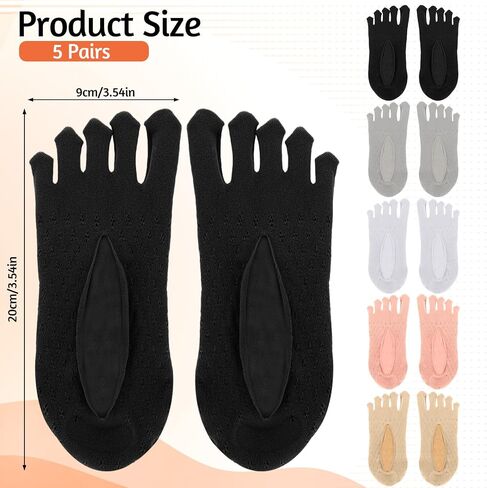 Mozeat Lens 5 Pairs No Show Toe Socks Women Five Finger Socks Orthopedic Compression Toe Socks Invisible Boat Socks Soft Breathable Full Toe Yoga Socks Non-Slip Toe Separator Socks, 5 Colors in Saudi Arabia