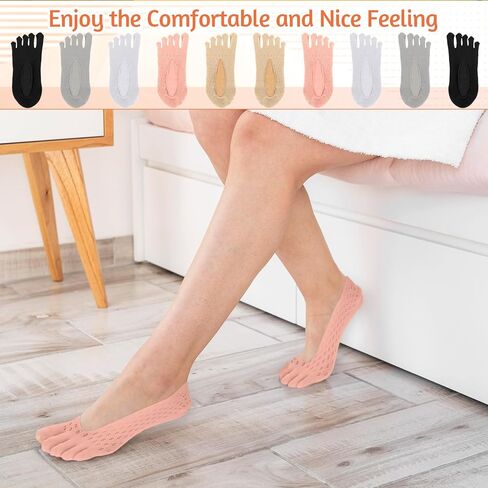 Mozeat Lens 5 Pairs No Show Toe Socks Women Five Finger Socks Orthopedic Compression Toe Socks Invisible Boat Socks Soft Breathable Full Toe Yoga Socks Non-Slip Toe Separator Socks, 5 Colors in Saudi Arabia