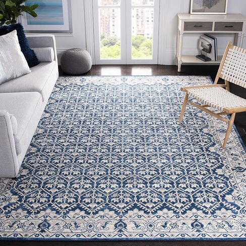 سجادة منطقة مجموعة SAFAVIEH Brentwood - 22.86 سم × 30.48 سم، عاجي وأزرق، تصميم شرقي متعثر، لا يتساقط ويسهل العناية به، مثالي للمناطق ذات حركة المرور العالية في غرفة المعيشة وغرفة النوم (BNT869A) in Kuwait