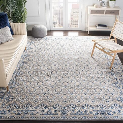 سجادة منطقة مجموعة SAFAVIEH Brentwood - 22.86 سم × 30.48 سم، عاجي وأزرق، تصميم شرقي متعثر، لا يتساقط ويسهل العناية به، مثالي للمناطق ذات حركة المرور العالية في غرفة المعيشة وغرفة النوم (BNT869A) in Kuwait