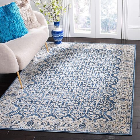 SAFAVIEH Brentwood Collection Area Rug - 3' Round, Light Grey & Blue, Oriental Distressed Design, Non-Shedding & Easy Care, Ideal for High Traffic Areas in Living Room, Bedroom (BNT869G) in Saudi Arabia