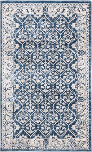 SAFAVIEH Brentwood Collection Area Rug - 3' Round, Light Grey & Blue, Oriental Distressed Design, Non-Shedding & Easy Care, Ideal for High Traffic Areas in Living Room, Bedroom (BNT869G) in Saudi Arabia