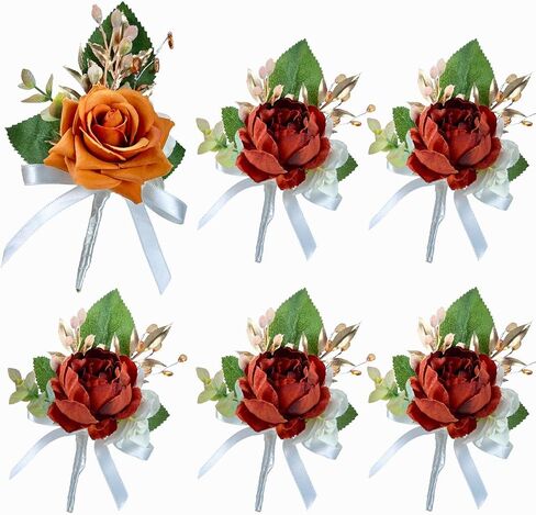 Red Rose Boutonniere for Men Wedding Set of 6, Groom and Best Man Boutonniere Artificial Flowers for Wedding Ceremony Anniversary, Parties, Proms in Saudi Arabia