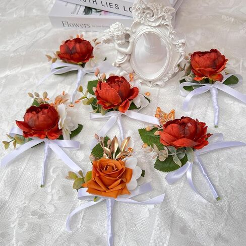 Red Rose Boutonniere for Men Wedding Set of 6, Groom and Best Man Boutonniere Artificial Flowers for Wedding Ceremony Anniversary, Parties, Proms in Saudi Arabia