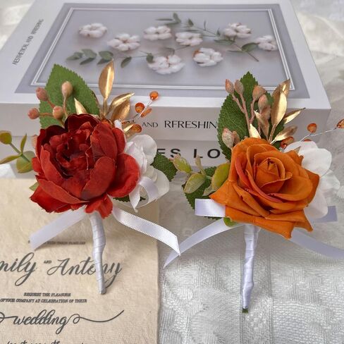 Red Rose Boutonniere for Men Wedding Set of 6, Groom and Best Man Boutonniere Artificial Flowers for Wedding Ceremony Anniversary, Parties, Proms in Saudi Arabia