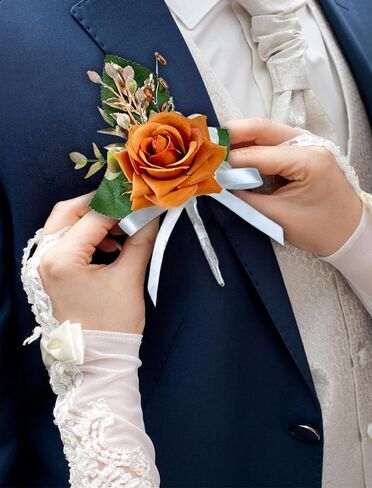 Red Rose Boutonniere for Men Wedding Set of 6, Groom and Best Man Boutonniere Artificial Flowers for Wedding Ceremony Anniversary, Parties, Proms in Saudi Arabia