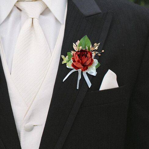 Red Rose Boutonniere for Men Wedding Set of 6, Groom and Best Man Boutonniere Artificial Flowers for Wedding Ceremony Anniversary, Parties, Proms in Saudi Arabia