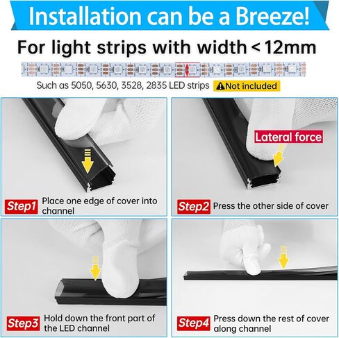 Muzata 10 حزمة 3.3FT/1M نظام قناة LED أسود مع عدسة غطاء أسود دخاني شفاف، ملف تعريف مسار الألومنيوم لشريط الضوء تحت الخزانة، شكل U U1SW BB in Kuwait