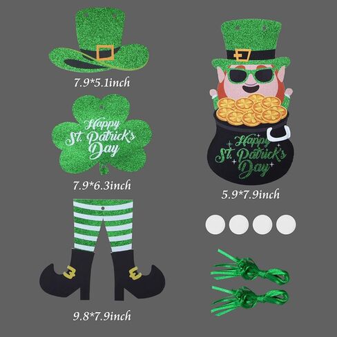 jspupifip 4 قطع عيد القديس باتريك ديكور الباب الأمامي علامة، شامروك البرسيم الأيرلندية معلقة ترحيب مجلس اكاليل الأخضر محظوظ بريق من الورق المقوى شماعات مع حبل لديكور باب عيد القديس باتريك in Kuwait