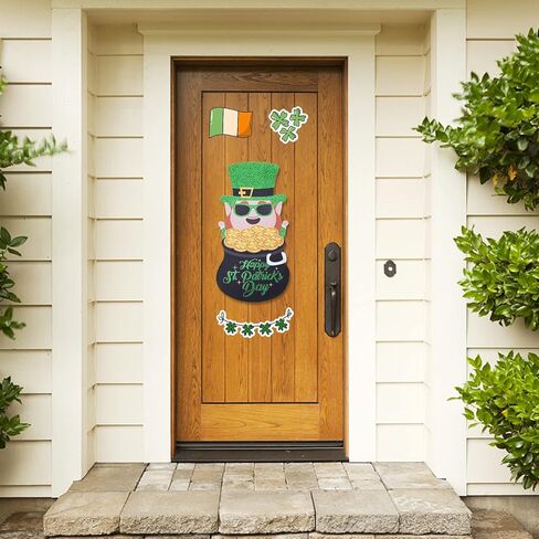 jspupifip 4 قطع عيد القديس باتريك ديكور الباب الأمامي علامة، شامروك البرسيم الأيرلندية معلقة ترحيب مجلس اكاليل الأخضر محظوظ بريق من الورق المقوى شماعات مع حبل لديكور باب عيد القديس باتريك in Kuwait