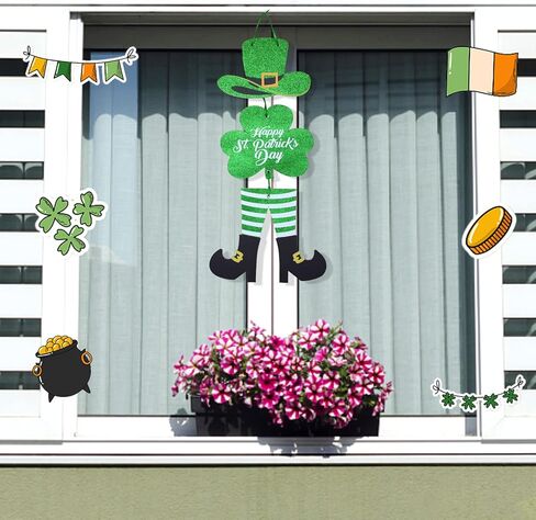 jspupifip 4 قطع عيد القديس باتريك ديكور الباب الأمامي علامة، شامروك البرسيم الأيرلندية معلقة ترحيب مجلس اكاليل الأخضر محظوظ بريق من الورق المقوى شماعات مع حبل لديكور باب عيد القديس باتريك in Kuwait